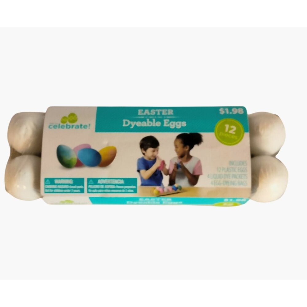 12 Dyeable Plastic Eggs Celebrate Easter 4 Liquid Dye Packets Dyeing Bags Craft